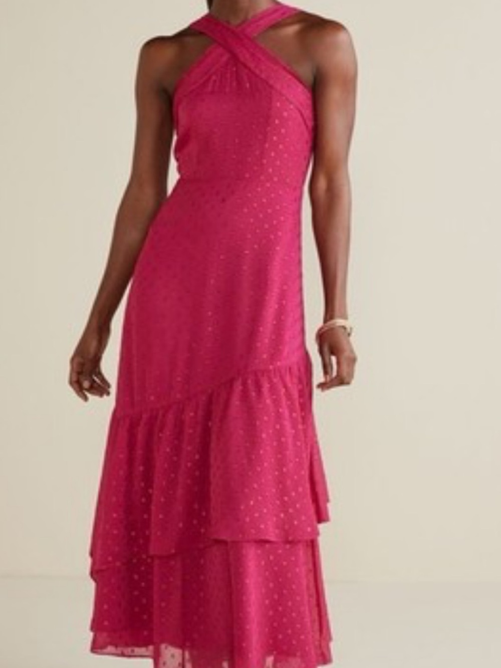 Soft Surroundings Crisscross Halter Maxi Dress in Fuchsia